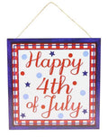 Happy 4th of July Sign, Patriotic Wreath Sign, 10 Inch MDF Door Hanger, Red White Blue Decor, Independence Day Decor, Summer Porch Sign