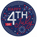 Happy 4th of July Metal Sign, Patriotic Round Door Hanger, 12 Inch Glitter USA Decor, Fireworks Independence Day Sign, Summer Porch Decor