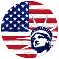 Statue of Liberty Patriotic Sign, 12" Round USA Flag Door Hanger, Americana Wall Decor, Independence Day Wreath Sign, Rustic American Flag