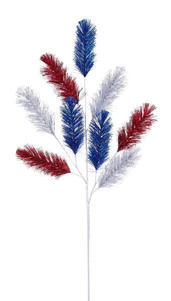 Patriotic Tinsel Spray 31 Inch, Red Silver Blue Wreath Picks, 4th of July Decor, Americana Floral Spray, Independence Day Tree Topper