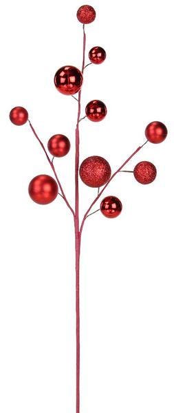 Red Ball Spray Pick 24 Inch, Christmas Ornament Spray, Holiday Wreath Picks, Red Glitter Ball Spray, DIY Christmas Decor, Tree Filler Pick
