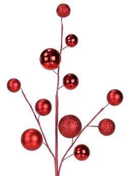 Red Ball Spray Pick 24 Inch, Christmas Ornament Spray, Holiday Wreath Picks, Red Glitter Ball Spray, DIY Christmas Decor, Tree Filler Pick