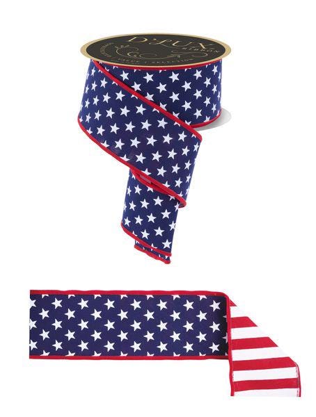 Patriotic Wired Ribbon 2.5 Inch Stars and Stripes, 10 Yard USA Ribbon, 4th of July Ribbon, Wreath Making Supplies, Americana Craft Ribbon