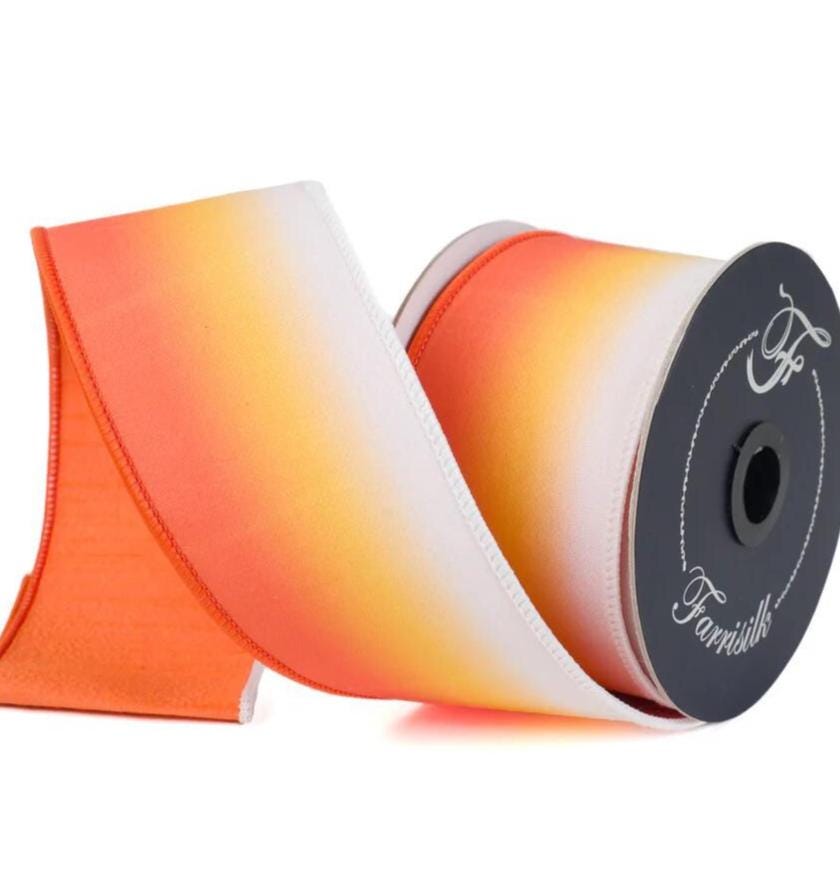 Farrisilk Candy Corn Melt Ribbon 2.5" x 10 Yards, Orange Ombre Wired Ribbon, Fall Decor Ribbon, Autumn Wreath Ribbon, Sunset Gradient Ribbon
