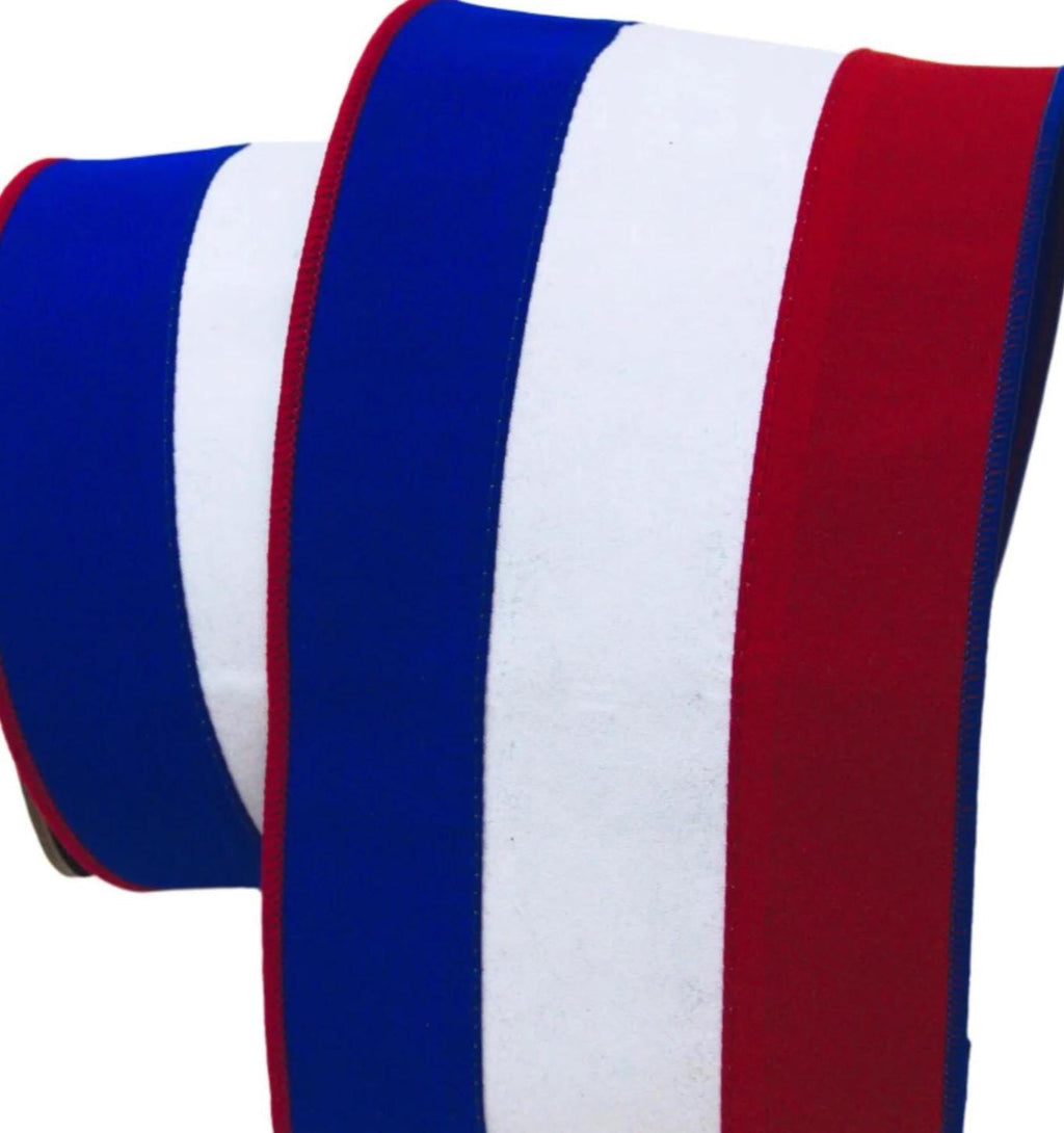 Farrisilk Patriotic Stripes Ribbon 4" x 10 Yards, Red White Blue Wired Ribbon, Americana Decor Ribbon, 4th of July Wreath Ribbon, USA Ribbon
