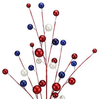 Patriotic Ball Spray 25", Metallic Red White Blue Pick, Americana Decor Spray, 4th of July, Memorial Day