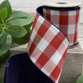 Red White Gingham Ribbon 4 Inch Wired Ribbon Navy Blue Backing, Faux Dupioni Check Ribbon, Farmhouse Decor, Holiday Bow Ribbon, 10 Yards