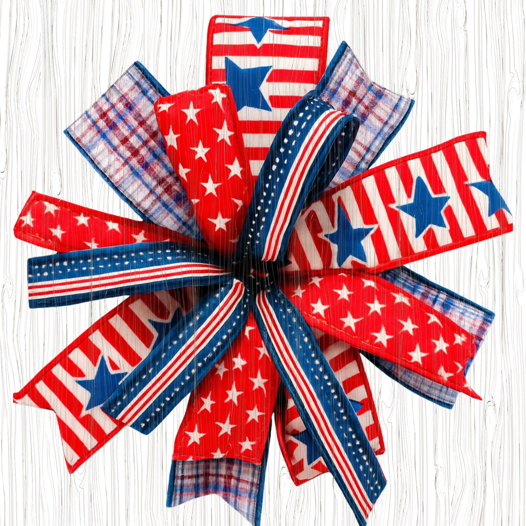 Handmade Patriotic Door Bow | Red White Blue Wreath Bow | 4th of July Decor | Memorial Day Front Door Decor | Large Designer Ribbon Bow