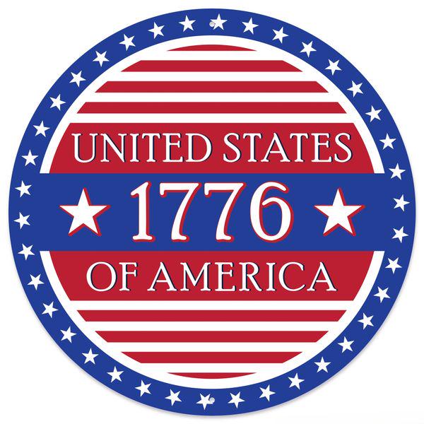 12" Patriotic USA 1776 Metal Sign | American Flag Door Hanger | 4th of July Wreath | Red White Blue Rustic Wall Decor | Independence Day