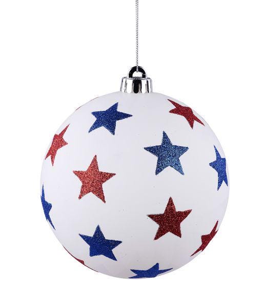 Set of 2 - 150mm Patriotic Star Ornamenst | Red White Blue Glitter Ball | Shatterproof | Americana Holiday Decor | 6 Inch Large Ornament