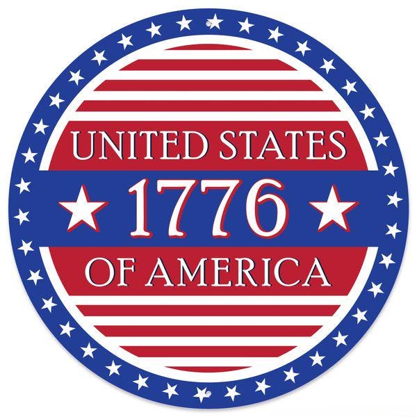 12" Patriotic USA 1776 Metal Sign | American Flag Door Hanger | 4th of July Wreath | Red White Blue Rustic Wall Decor | Independence Day