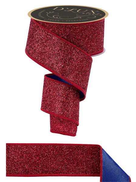 2.5" Red Glitter Wired Ribbon 10 Yards | Christmas Tree | Holiday Wreath Supplies | Sparkle Craft Ribbon | Gift Wrapping | DIY Decor