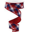Patriotic Red White Blue Wired Ribbon, 1.5 Inch Check Ribbon, 10 Yard Decorative Wired Ribbon for Wreaths, Fourth of July Craft Ribbon