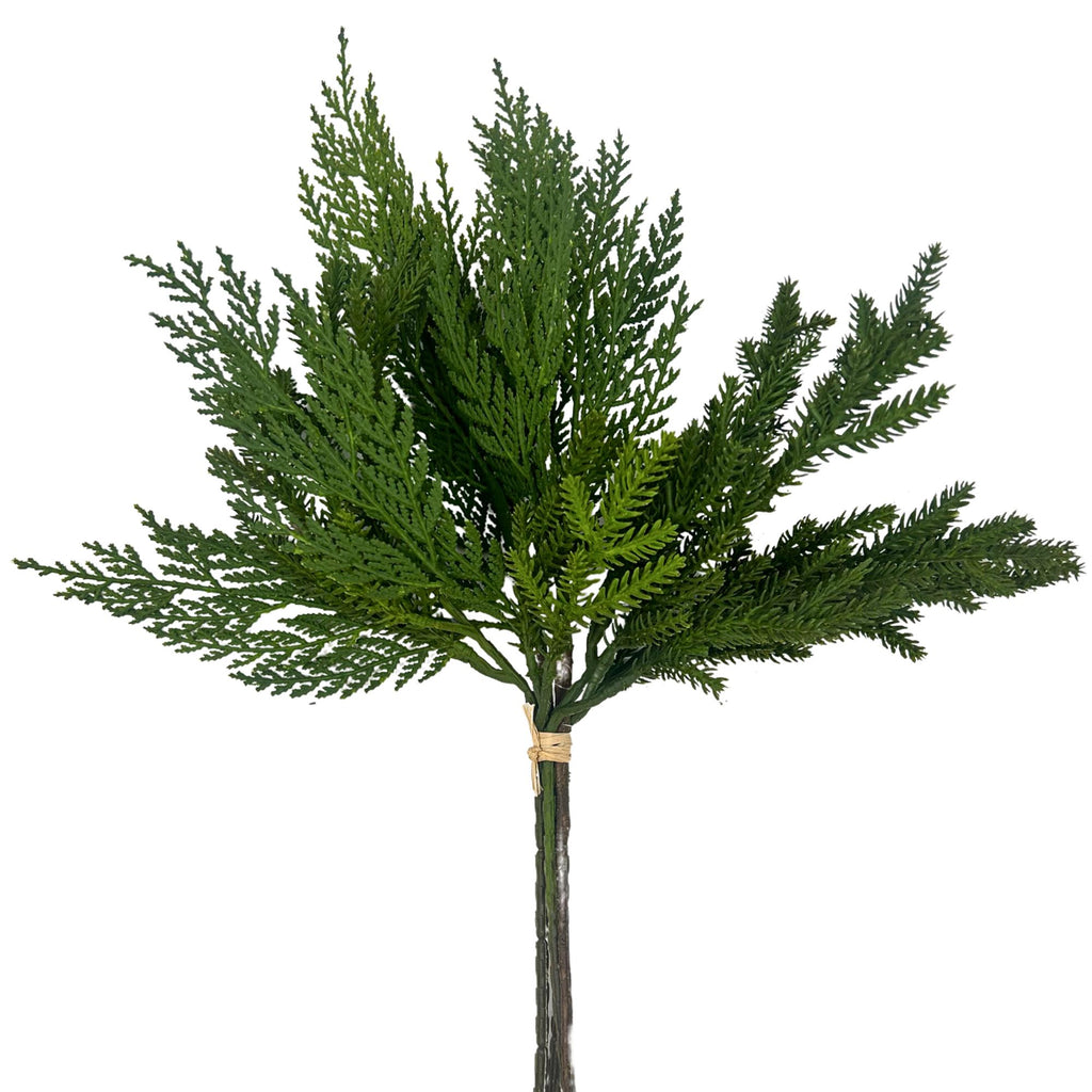 16" Real Touch Mini Spruce Cedar Branch Bundle | Artificial Evergreen Greenery Bundle | Faux Cedar Stems | Winter Decor | Christmas Greenery