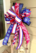 Large Handmade Patriotic Door Hanger, Red White Blue Wreath Bow, Fourth of July Porch Decor, Americana Designer Ribbon