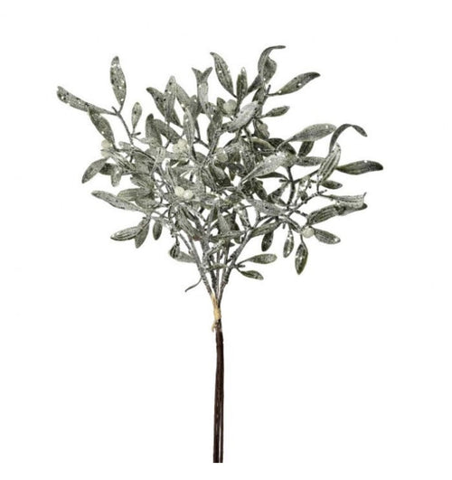 12" Frosted Mistletoe Bundle | Winter Greenery Pick | Christmas Floral Stem | Holiday Accent | Faux Mistletoe Spray | Rustic Farmhouse Decor