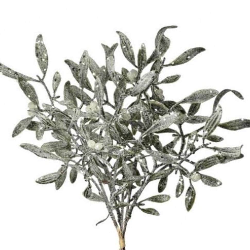 12" Frosted Mistletoe Bundle | Winter Greenery Pick | Christmas Floral Stem | Holiday Accent | Faux Mistletoe Spray | Rustic Farmhouse Decor