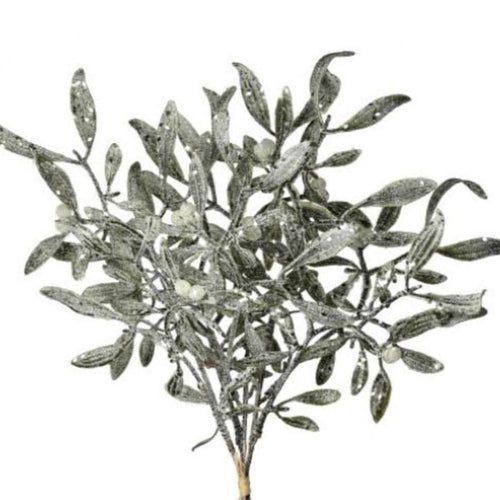 12" Frosted Mistletoe Bundle | Winter Greenery Pick | Christmas Floral Stem | Holiday Accent | Faux Mistletoe Spray | Rustic Farmhouse Decor
