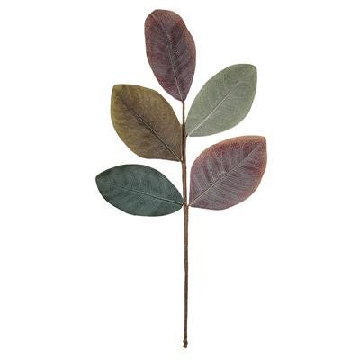 Artificial Magnolia Stem | Mixed Green, Bronze, Burgundy Leaves, 19" Fall Floral Pick