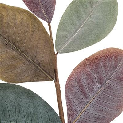 Artificial Magnolia Stem | Mixed Green, Bronze, Burgundy Leaves, 19" Fall Floral Pick