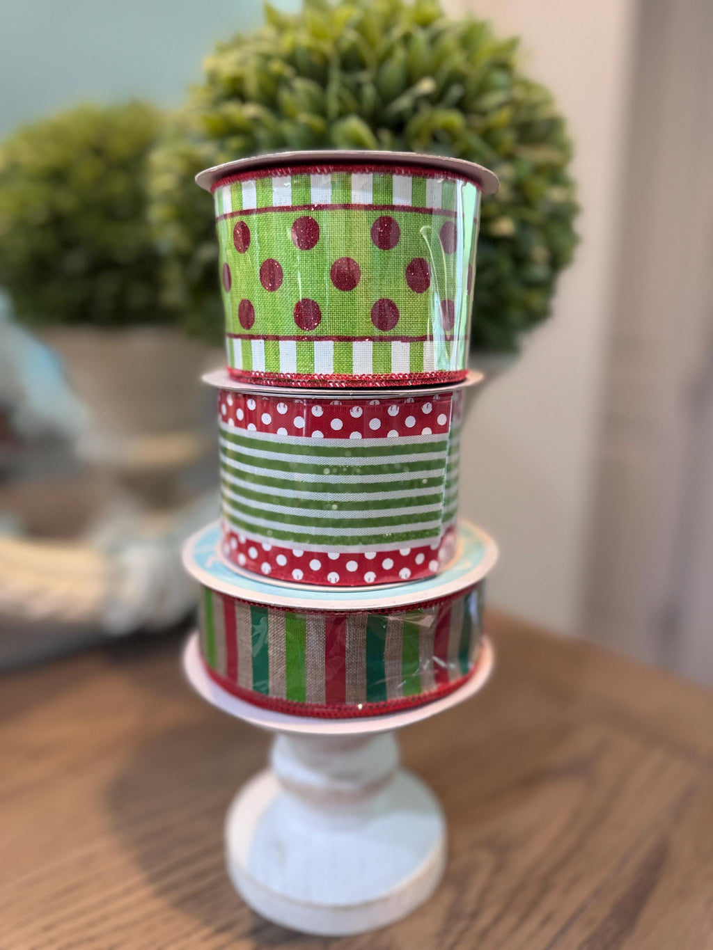 Christmas Dots & Stripes Wired Ribbon Bundle -3 Rolls Included