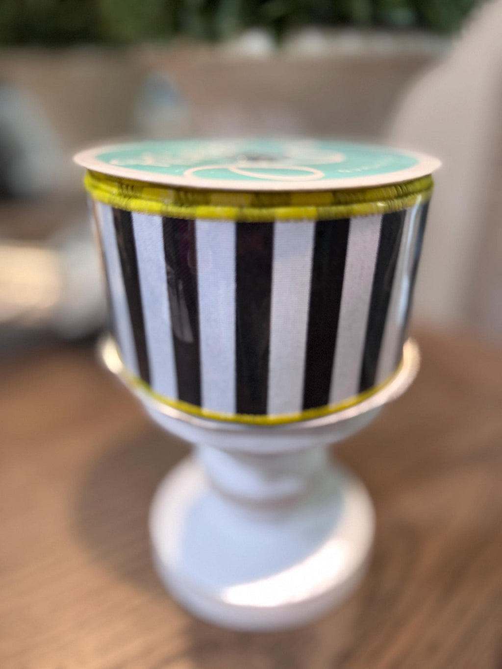 Black White Stripe on Yellow Back Fused Wired Canvas Ribbon 2.5" x 10 yards