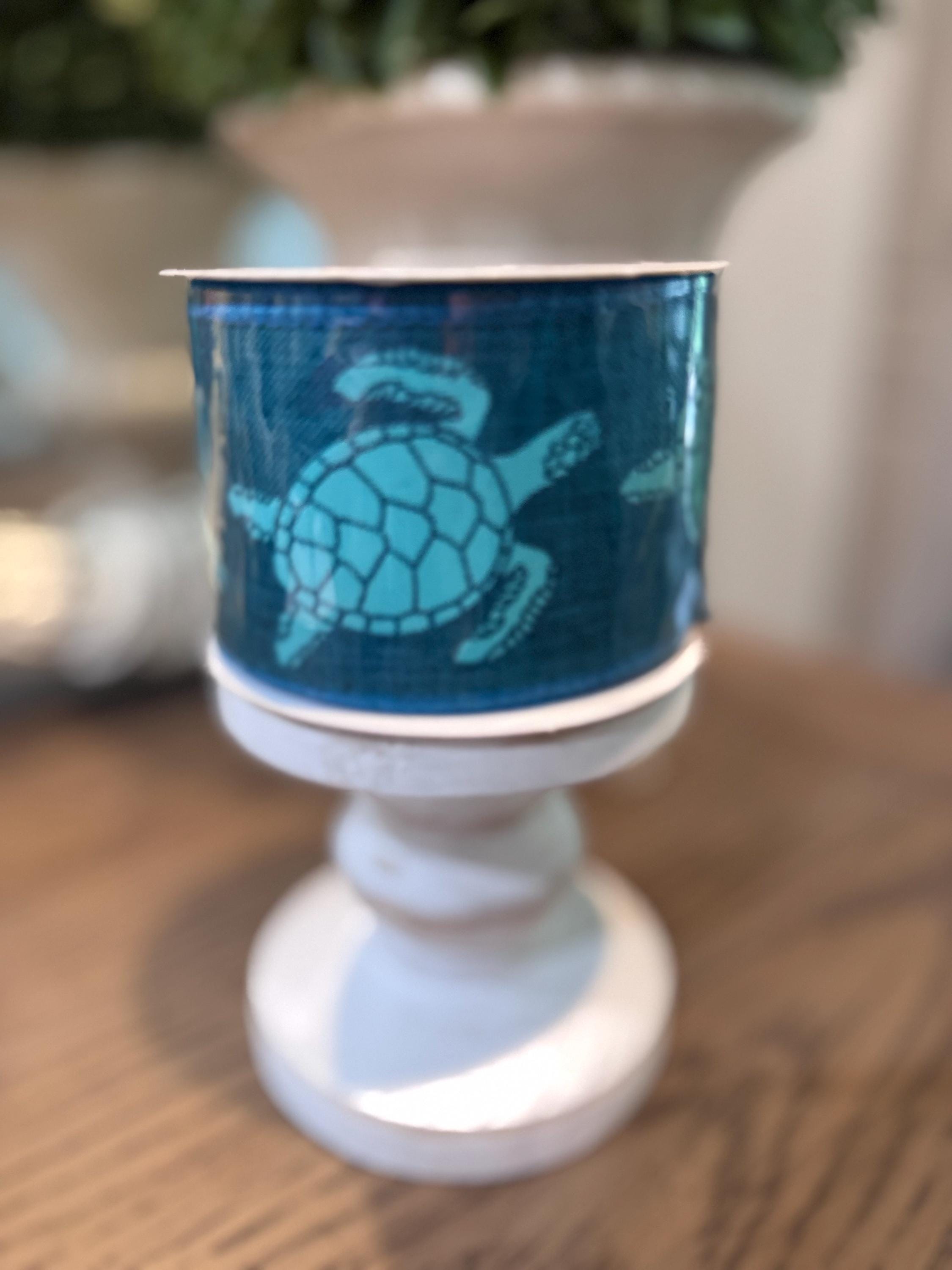 Sea Turtle Blue Aqua Wired Ribbon 2.5" x 10 yards