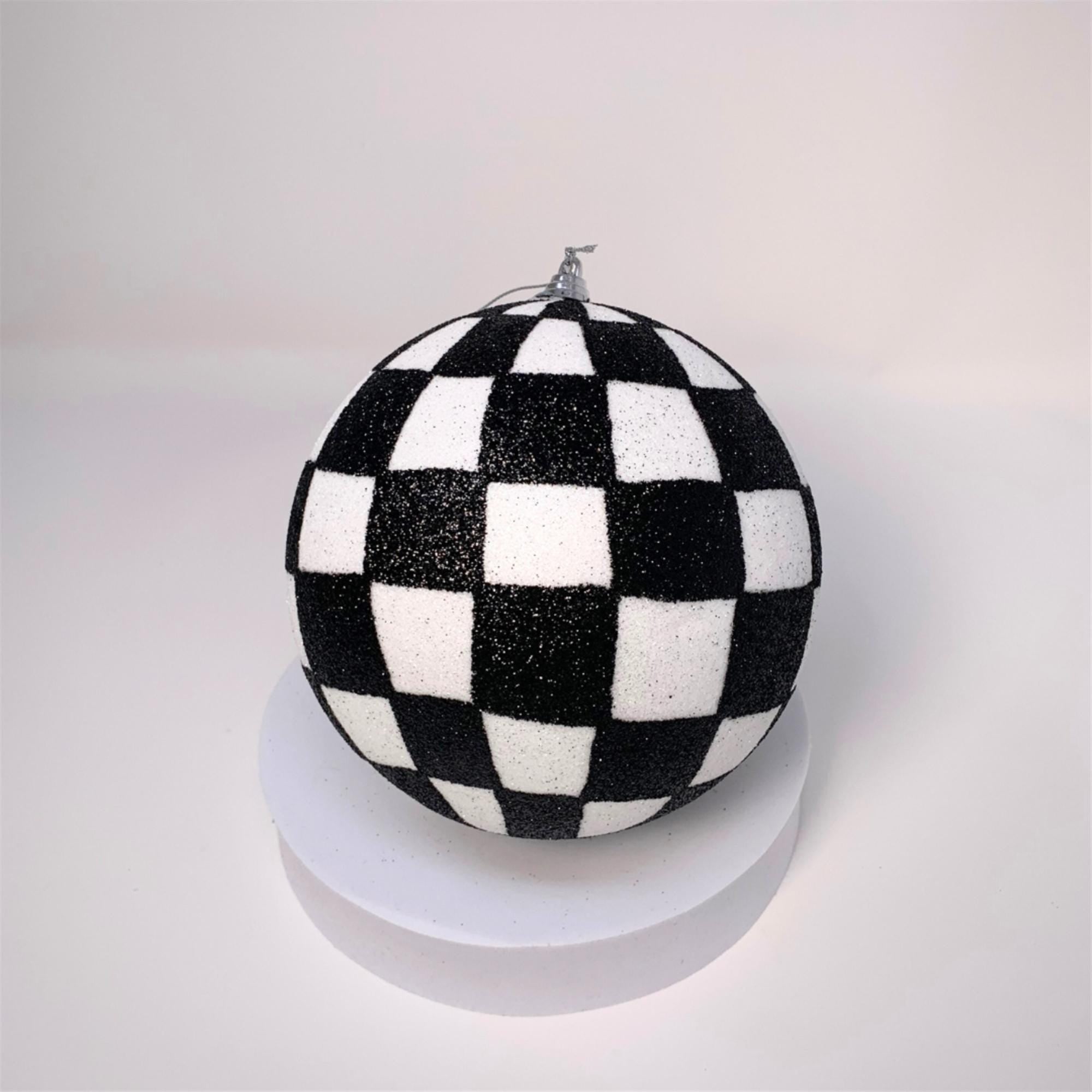 David Christopher 6" Black and White Checkered Glitter Ball Ornaments, Set of 2