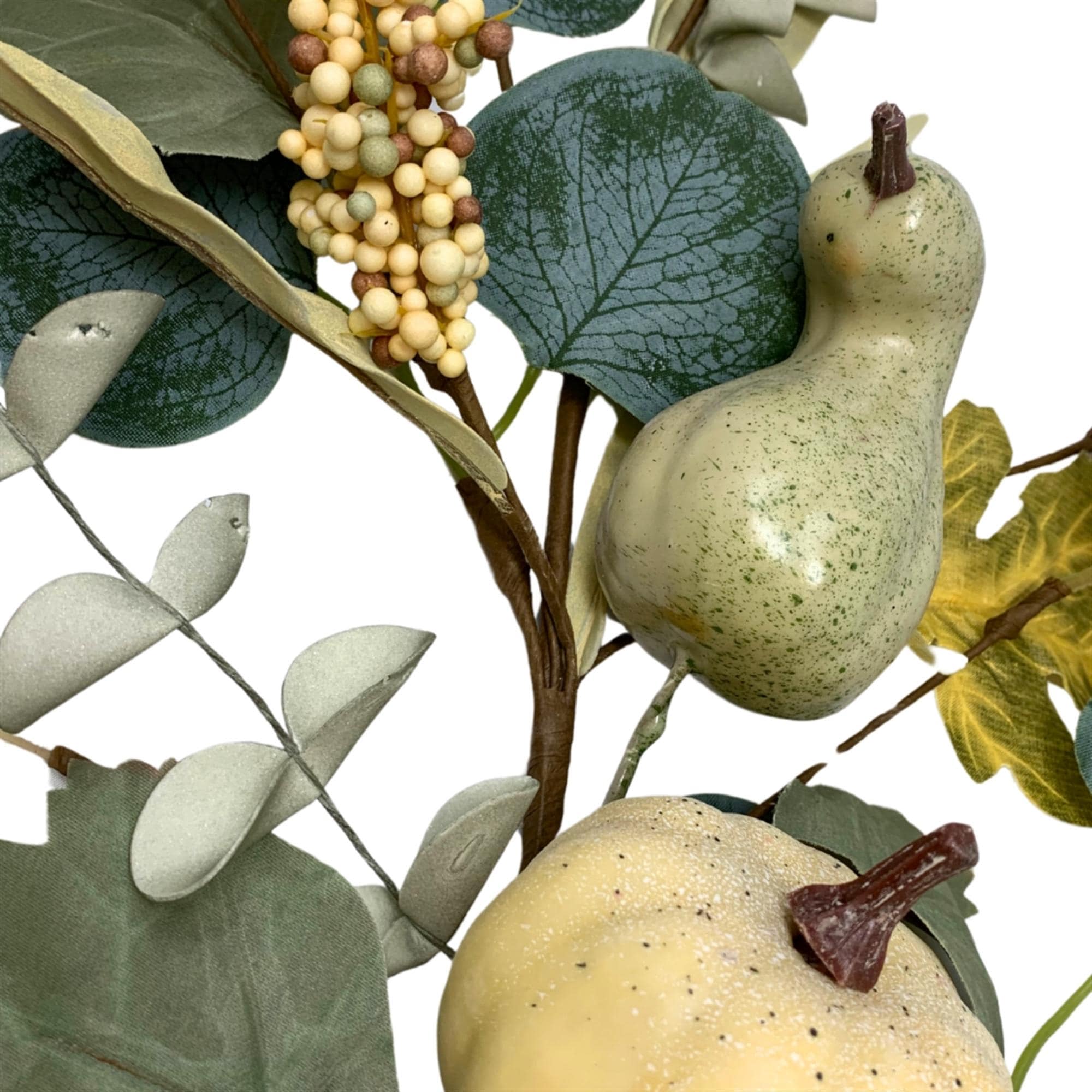 David Christopher Faux Eucalyptus Pumpkin Gourd Pick 28.5", Fall Floral Stem