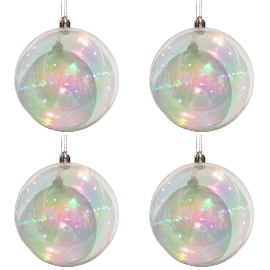 David Christopher Clear Iridescent Plastic Ball Ornaments 4", Set of 4