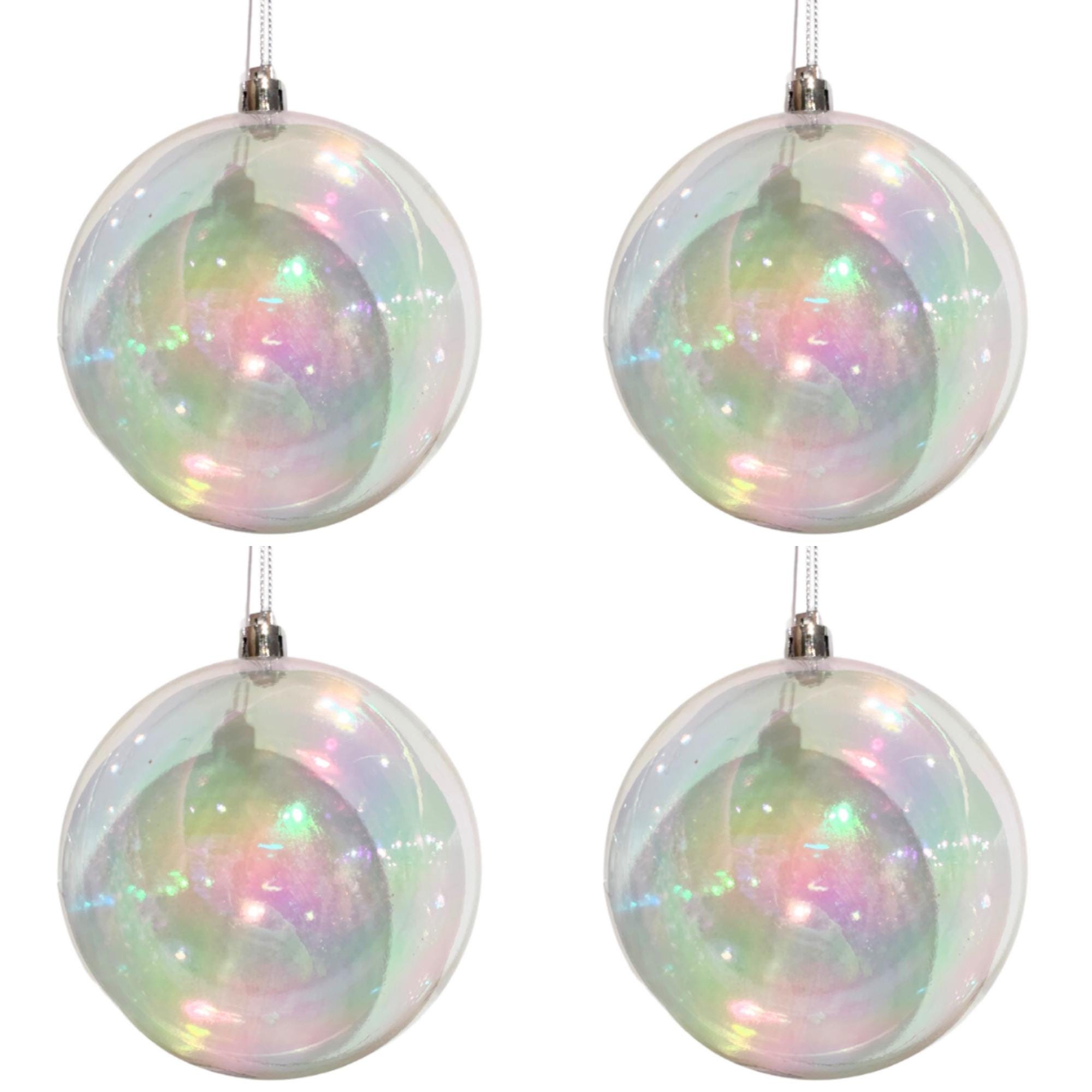 David Christopher Clear Iridescent Plastic Ball Ornaments 4", Set of 4