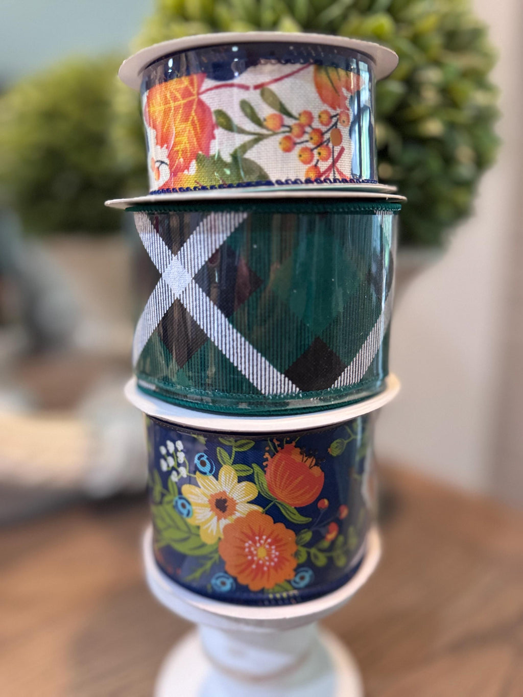 Fall Floral, Leaves and Plaid Wired Ribbon bundle