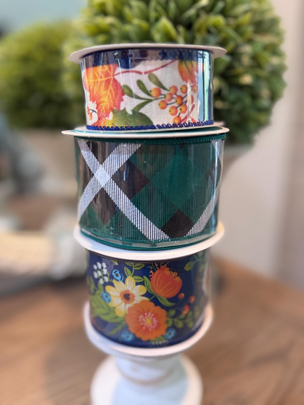 Fall Floral, Leaves and Plaid Wired Ribbon bundle