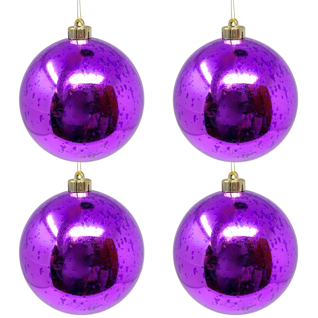 David Christopher 6" Purple Plastic Mercury Shiny Ball Large Ornaments, Set of 4