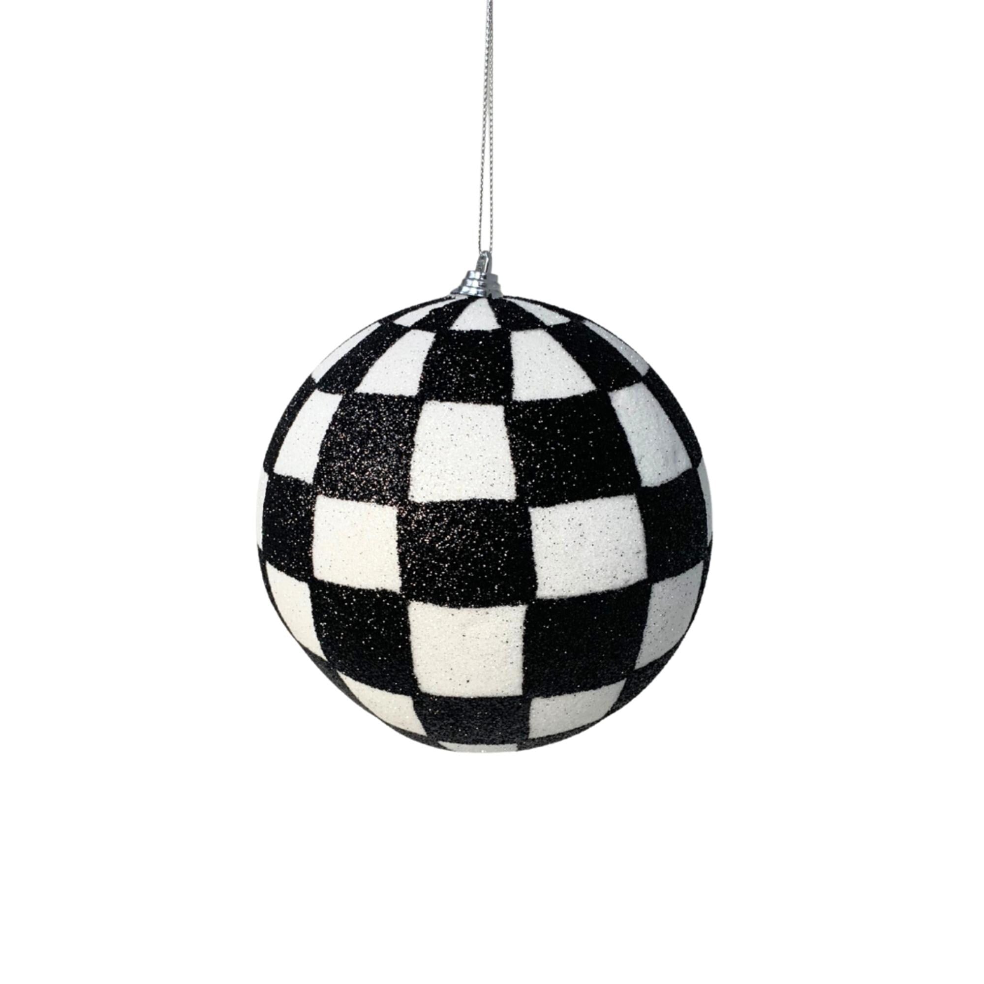 David Christopher 6" Black and White Checkered Glitter Ball Ornaments, Set of 2