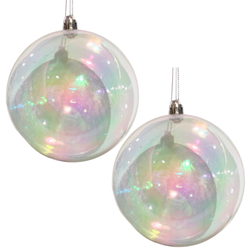 David Christopher Clear Iridescent Plastic Ball Ornaments 5.5", Set of 2