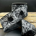 D. Stevens 2.5" X 10 Yards Black Satin Spider Web Wired Designer Ribbon | Flocked Black Spiders
