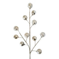 27-inch champagne Christmas spray featuring glittered iced ornament balls with matte and shiny champagne ornaments on wired branches, perfect for luxury Christmas trees, wreaths, and holiday decorating.