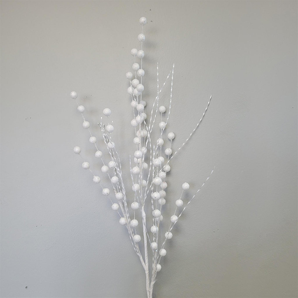 White Glitter Twist Ball Spray 32" | Christmas Tree Spray, White Berry Pick, Winter Wreath Supplies, Holiday Floral Stem, Snowy Christmas