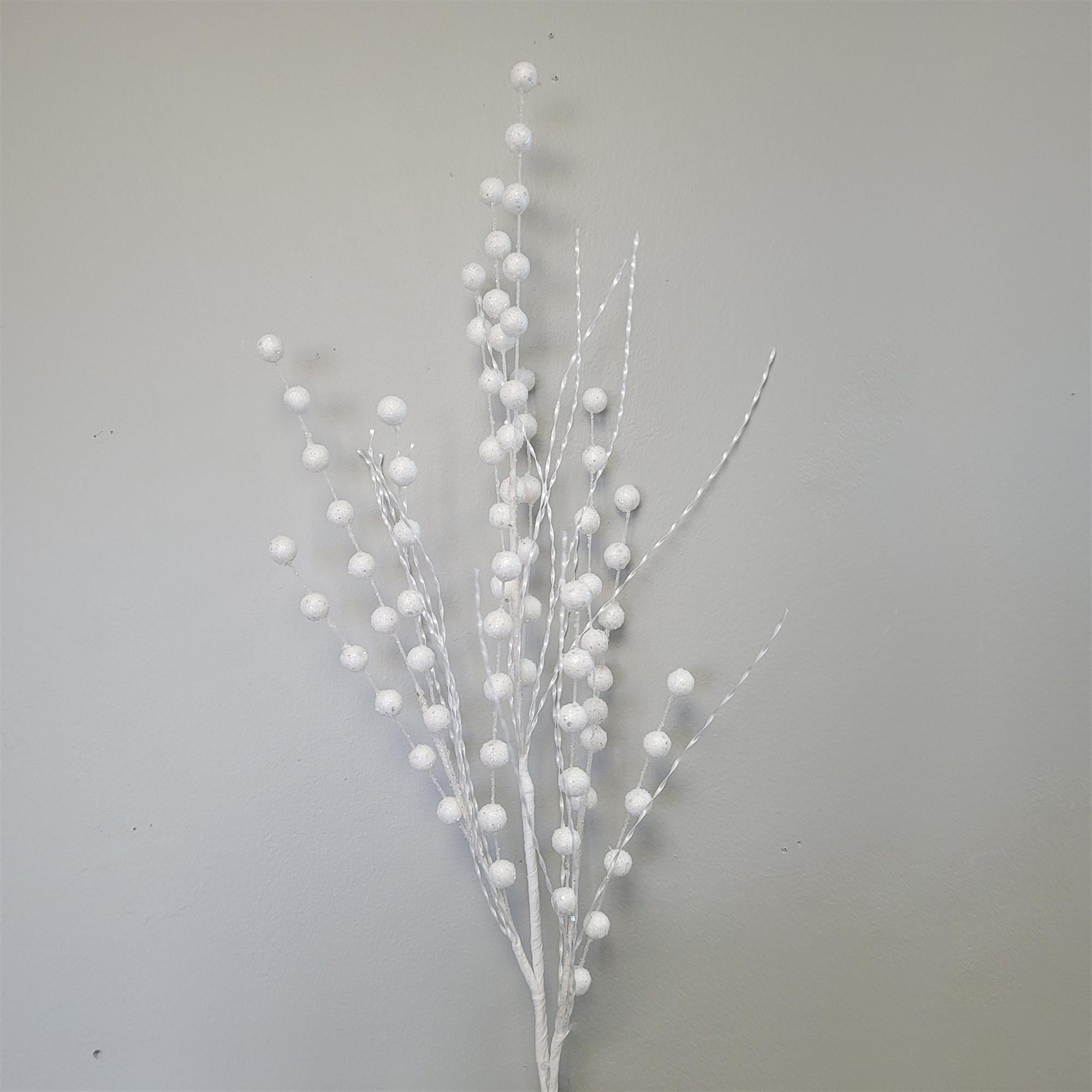 White Glitter Twist Ball Spray 32" | Christmas Tree Spray, White Berry Pick, Winter Wreath Supplies, Holiday Floral Stem, Snowy Christmas