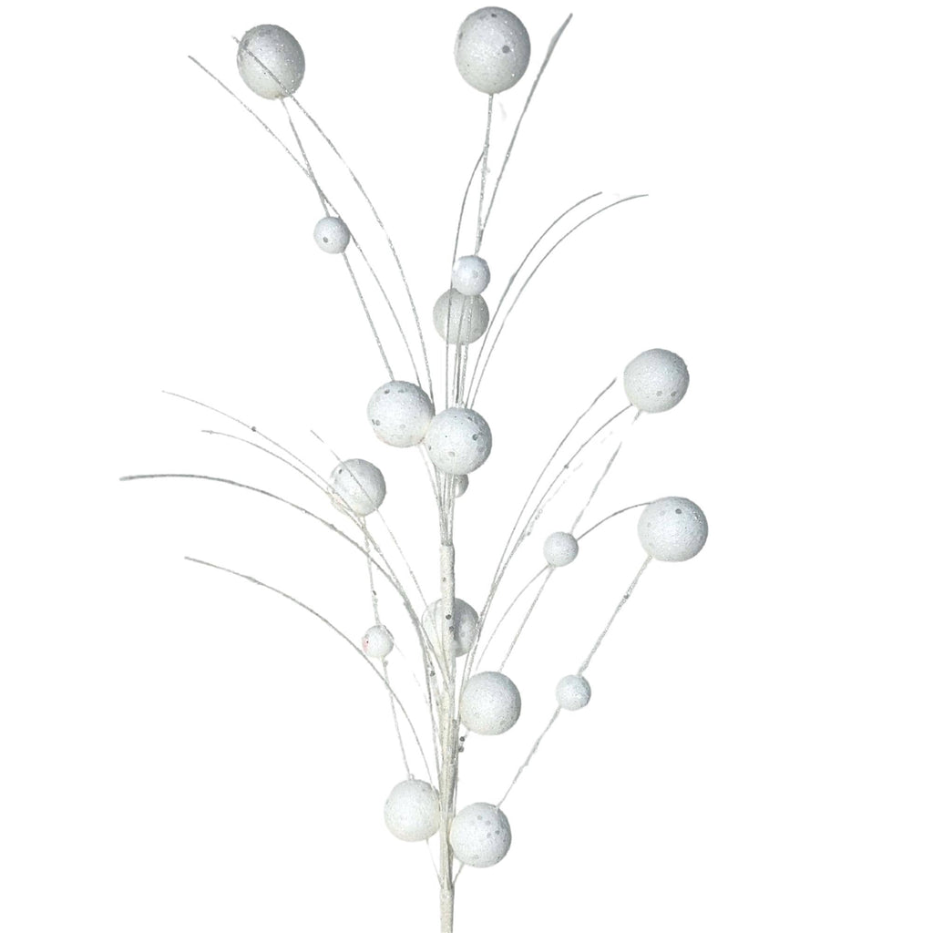 White Glitter Ball Spray 27" | Mixed Size Ball Pick, Winter Tree Spray, Holiday Wreath Supplies, Christmas Floral