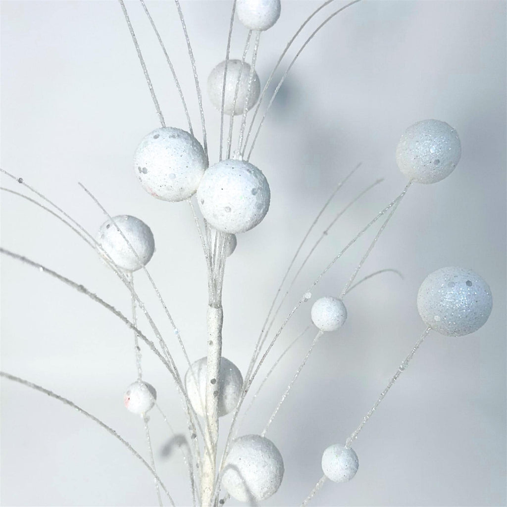 White Glitter Ball Spray 27" | Mixed Size Ball Pick, Winter Tree Spray, Holiday Wreath Supplies, Christmas Floral