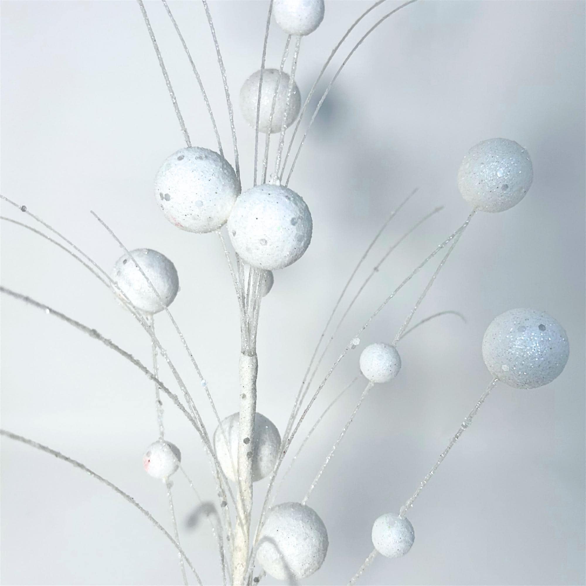 White Glitter Ball Spray 27" | Mixed Size Ball Pick, Winter Tree Spray, Holiday Wreath Supplies, Christmas Floral