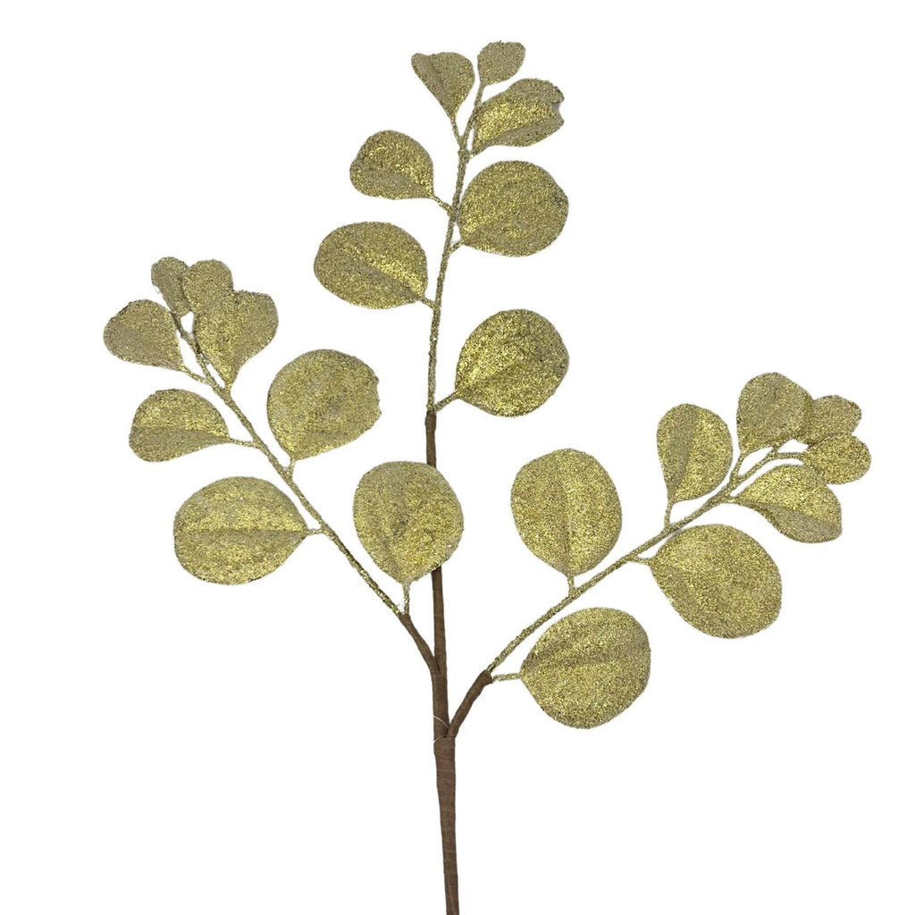 Gold Glitter Smilax Leaf Spray 26" | Gold Beaded Stem, Christmas Tree Spray, Holiday Wreath Supplies, Gold Floral Pick,