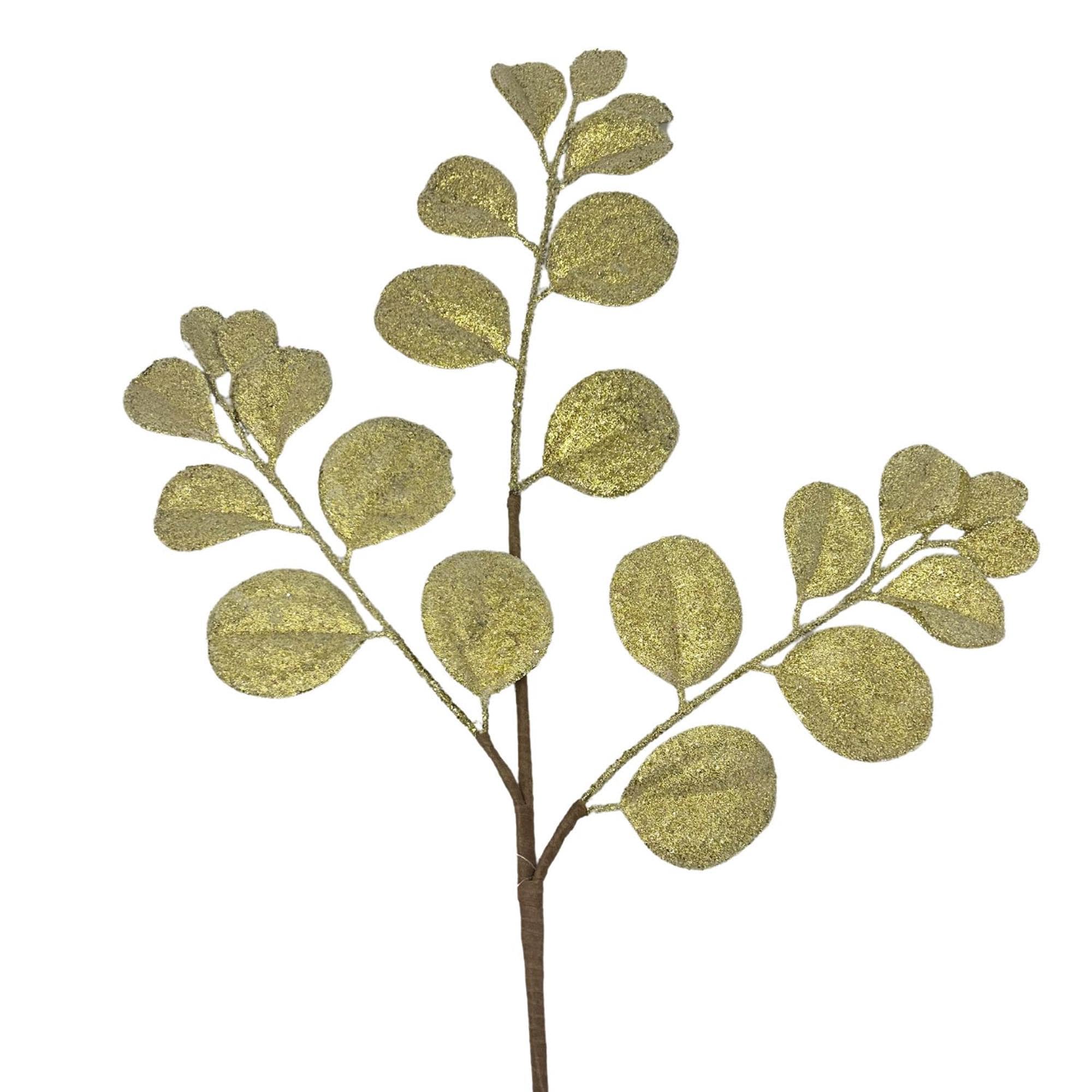 Gold Glitter Smilax Leaf Spray 26" | Gold Beaded Stem, Christmas Tree Spray, Holiday Wreath Supplies, Gold Floral Pick,