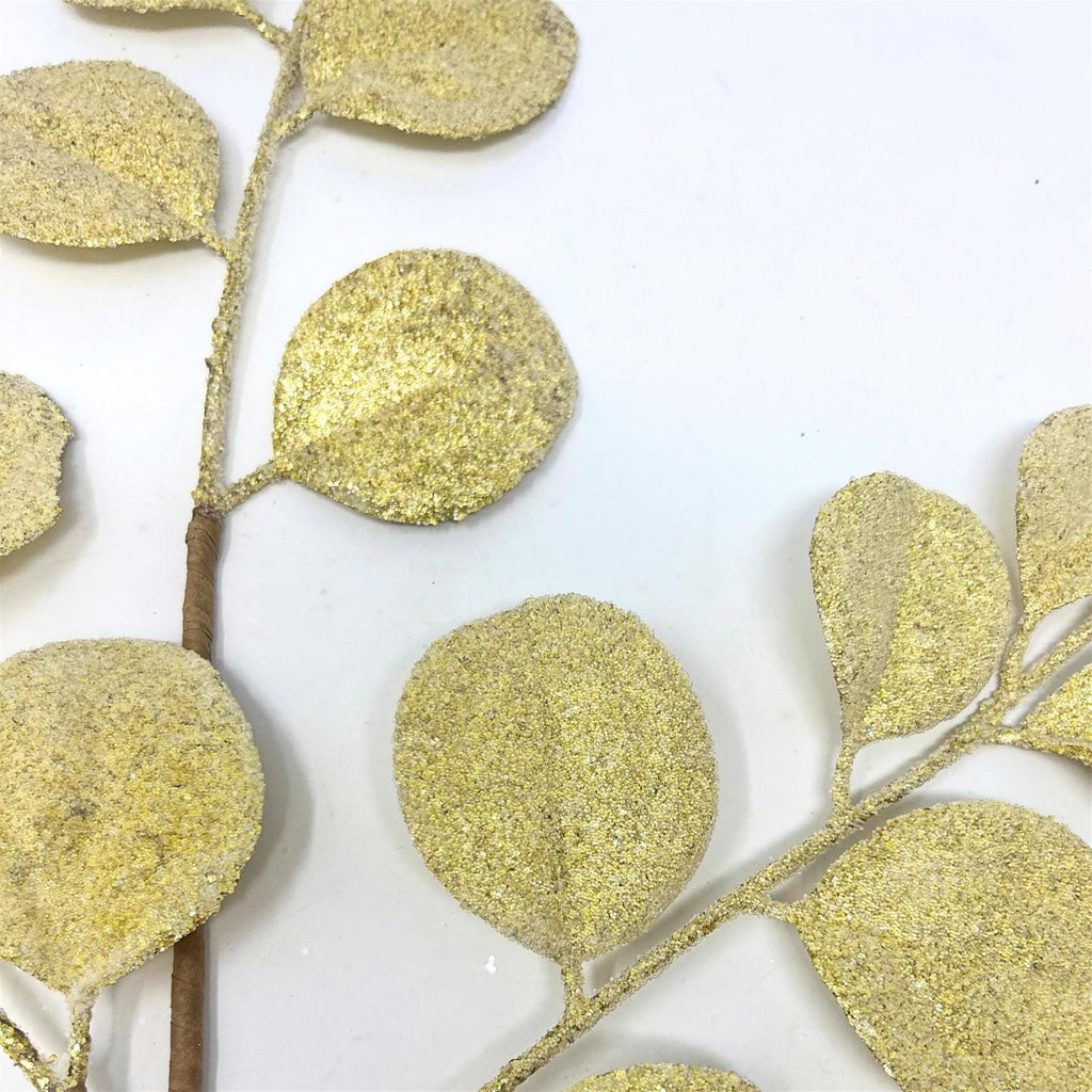 Gold Glitter Smilax Leaf Spray 26" | Gold Beaded Stem, Christmas Tree Spray, Holiday Wreath Supplies, Gold Floral Pick,