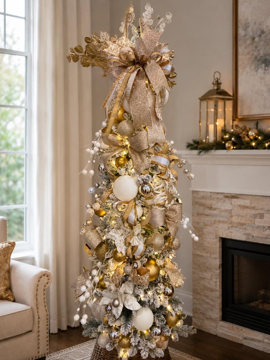 Gold Glitter Smilax Leaf Spray 26" | Gold Beaded Stem, Christmas Tree Spray, Holiday Wreath Supplies, Gold Floral Pick,