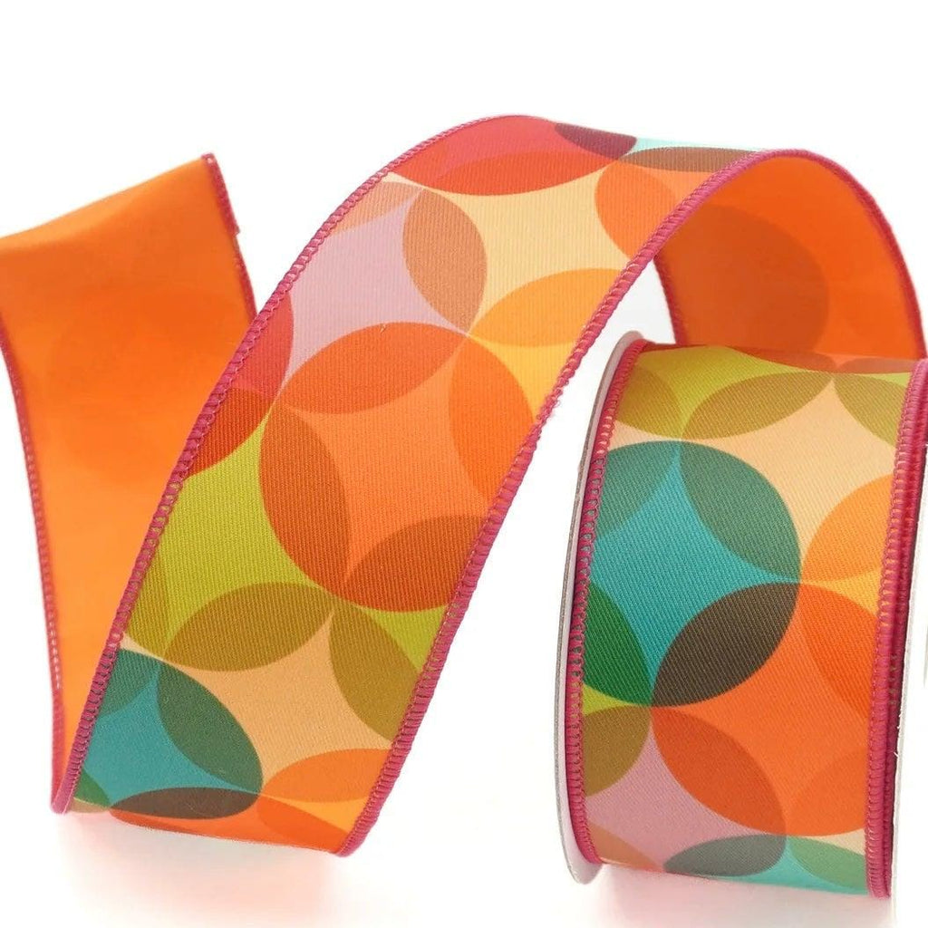 Farrisilk Vintage Vibe Orange Ribbon 2.5" x 10 Yards, Multicolor Geometric Wired Ribbon for Bows, Wreaths and Spring Decor