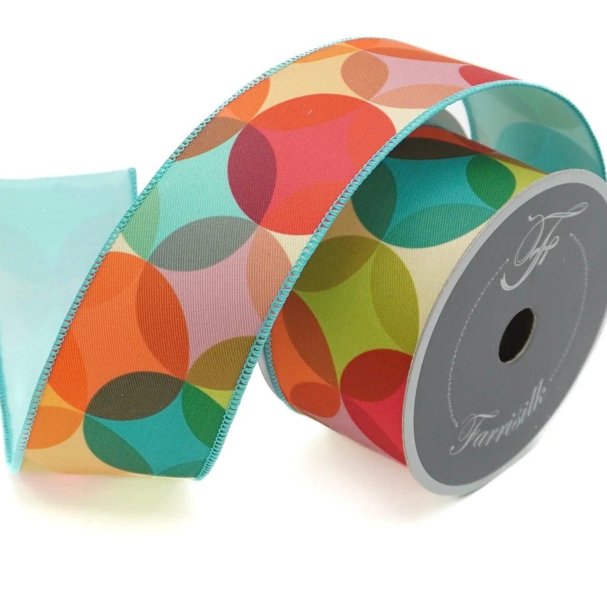 Farrisilk Vintage Vibe Turquoise Ribbon 2.5" x 10 Yards, Multicolor Geometric Wired Ribbon for Bows, Wreaths and Decor