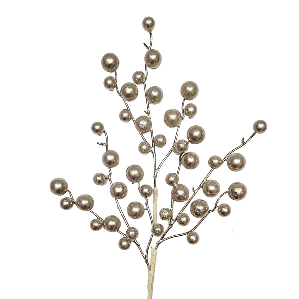 Champagne Metallic Christmas Berry Pick 17" | Elegant Holiday Spray for Christmas Tree, Wreath, Garland, Centerpiece & Floral Decor